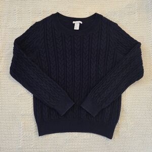 H&M Women's Navy Cable Knit Crewneck Sweater